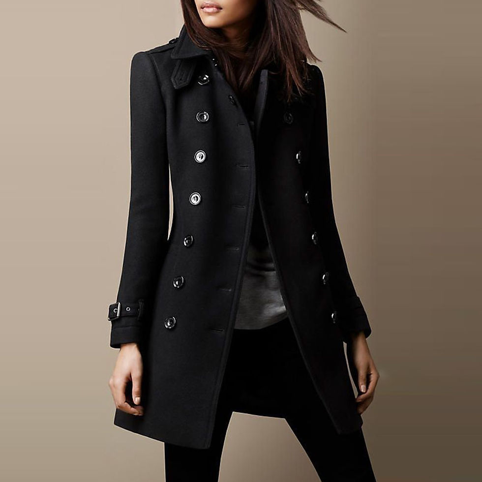 Thumbnail: Womens Long Sleeve Woolen Coat with Turn Down Collar for Autumn Winter