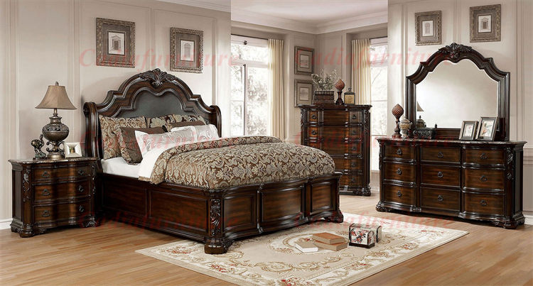 European Antique King Bedroom Set – Luxury Wooden Furniture, Classic Design