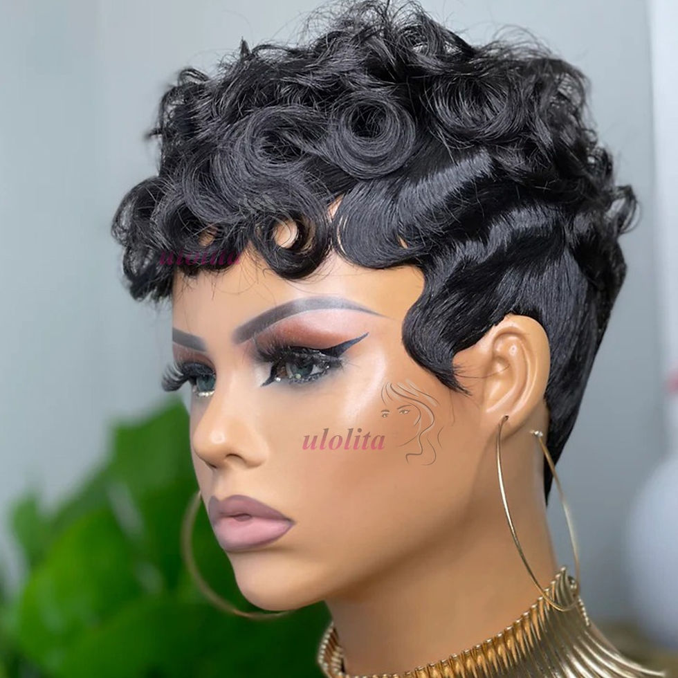 Thumbnail: 613 Honey Blonde Pixie Wig – Deep Wave Brazilian Hair, 180% Density