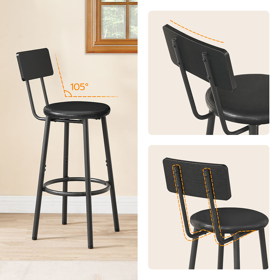 Thumbnail: Set of 2 Bar Stools – PU Upholstered Seats with Footrest