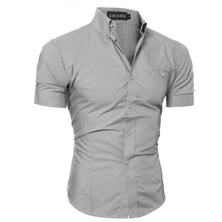 Thumbnail: White Cotton Linen Short Sleeve Slim Fit Summer Business Shirt for Men