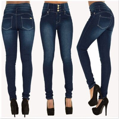 Thumbnail: High Waist Stretch Denim Pencil Skinny Jeans Slim Fit Casual Pants