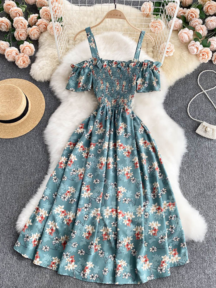 Thumbnail: Women Slash Neck Ruffle Midi Dress