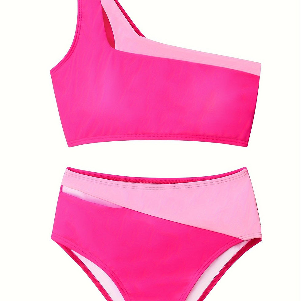 Thumbnail: Girls 2-Piece Swimsuit – One-Shoulder Bikini Top with High-Waisted Bottom