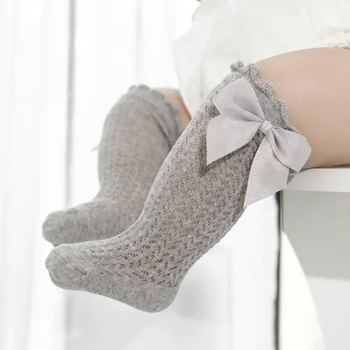Thumbnail: Baby Girl Mesh Lace Knee Socks – Cotton Bow Summer Socks (0–24M)