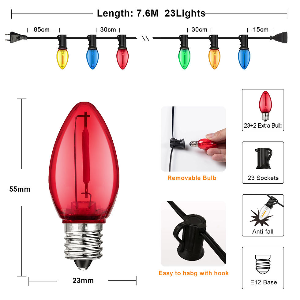 Thumbnail: C7 Multicolor Outdoor String Lights – Shatterproof RGB Candle Garland