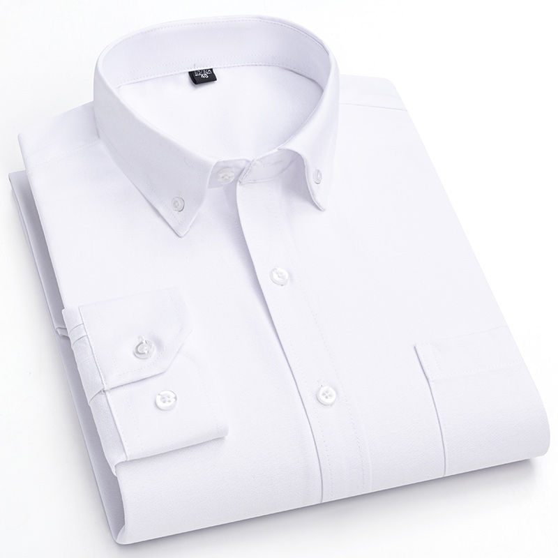 Thumbnail: Slim Fit Cotton Oxford Shirt – Long Sleeve Plaid Casual Wear