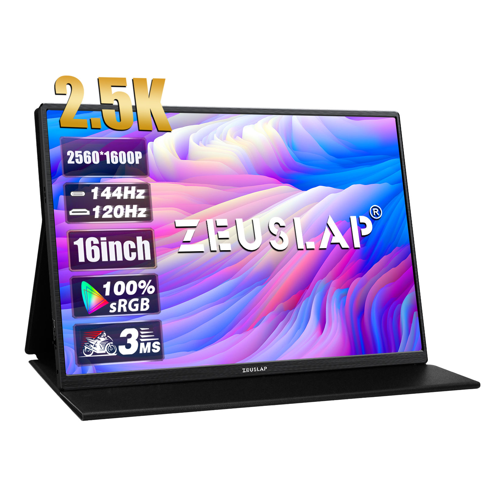 ZEUSLAP 16" 2.5K Portable Gaming Monitor 144Hz HDR IPS USB-C Display