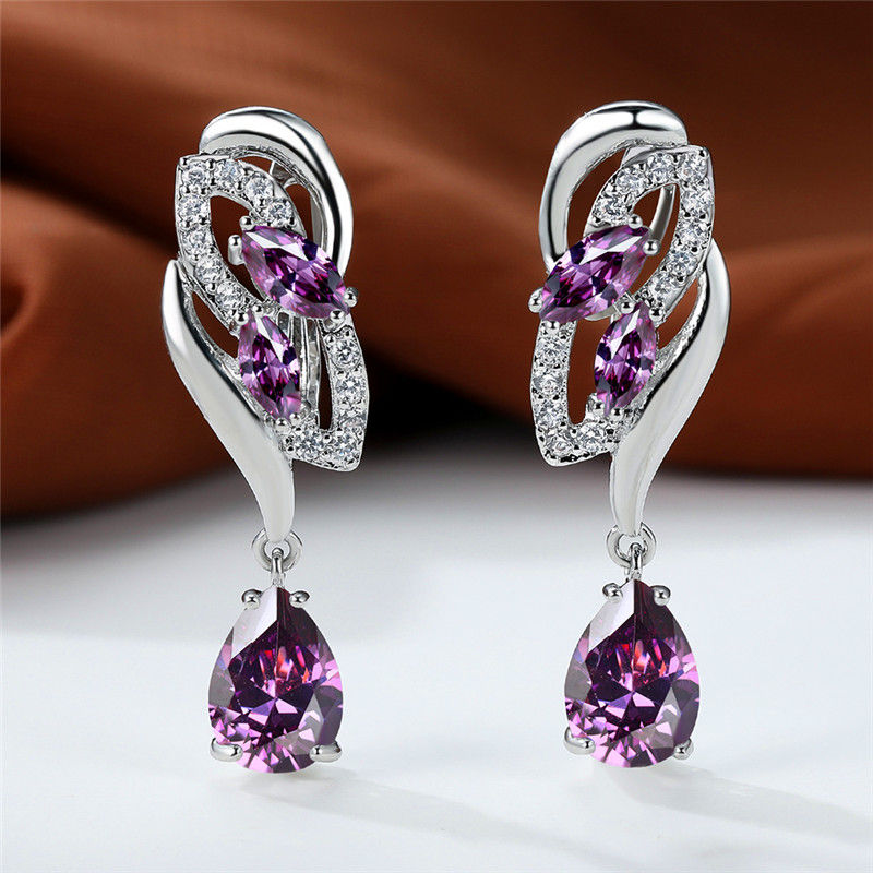 Thumbnail: Luxury Blue Rainbow Stone Clip Earrings for Women – Silver Color Classic Design