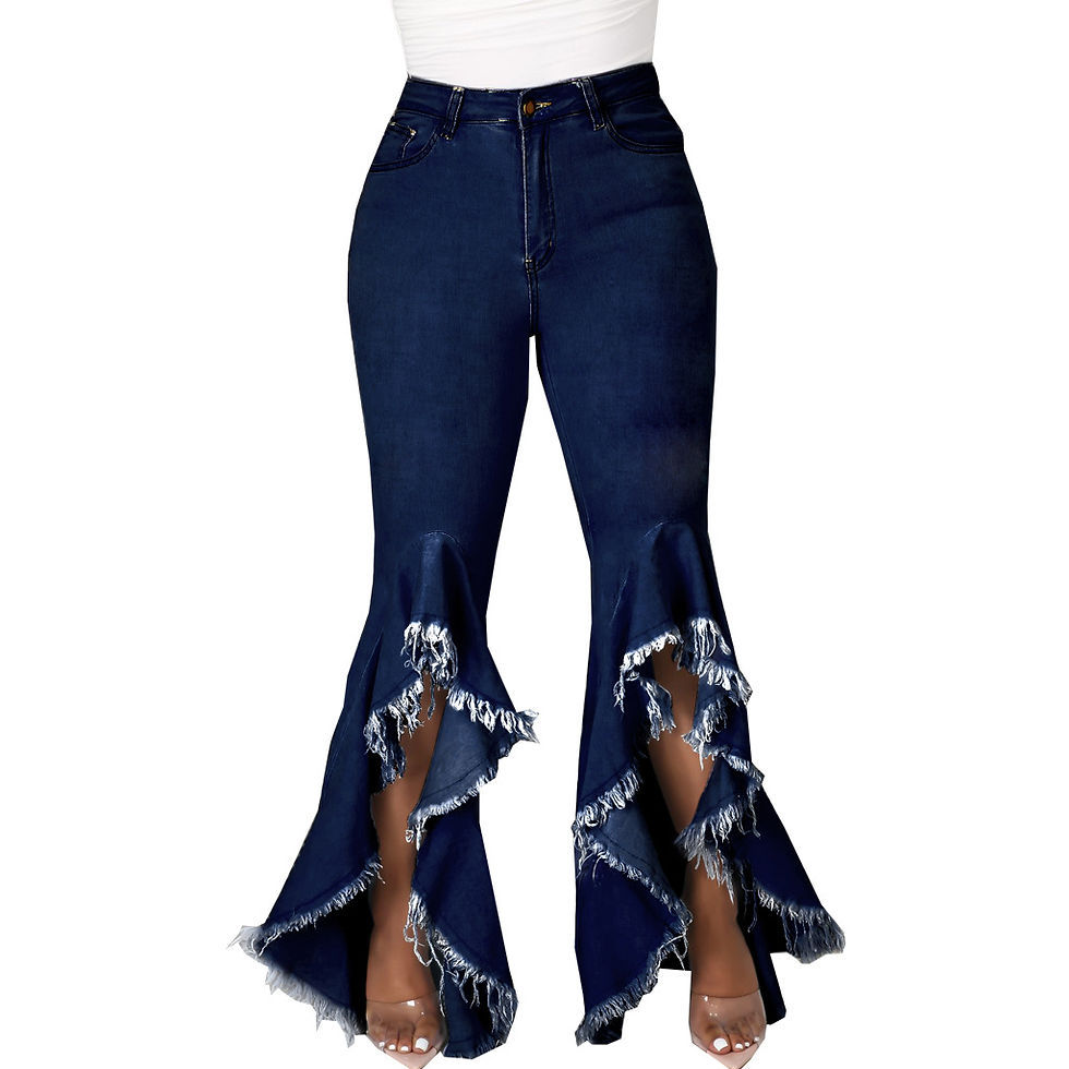 Thumbnail: Women High Waist Stretch Flared Denim Jeans Bell Bottom Fall Fashion