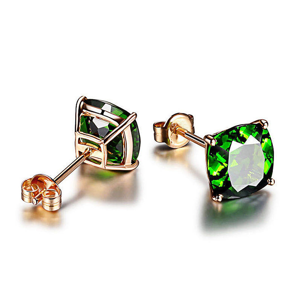 Classic 4-Claw Green CZ Stud Earrings in Copper Alloy