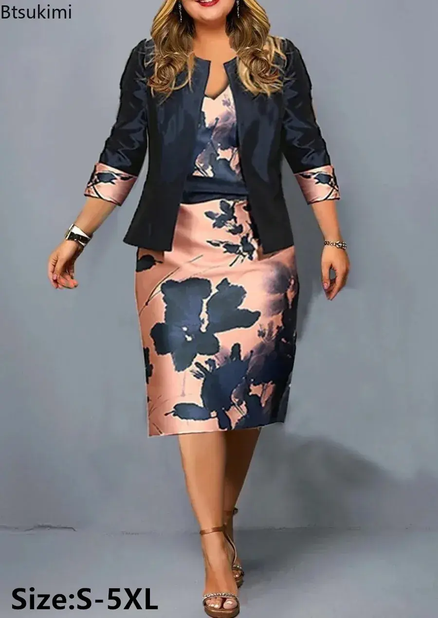 Elegant Print Floral High Waist Wrapped Hip Dress Set
