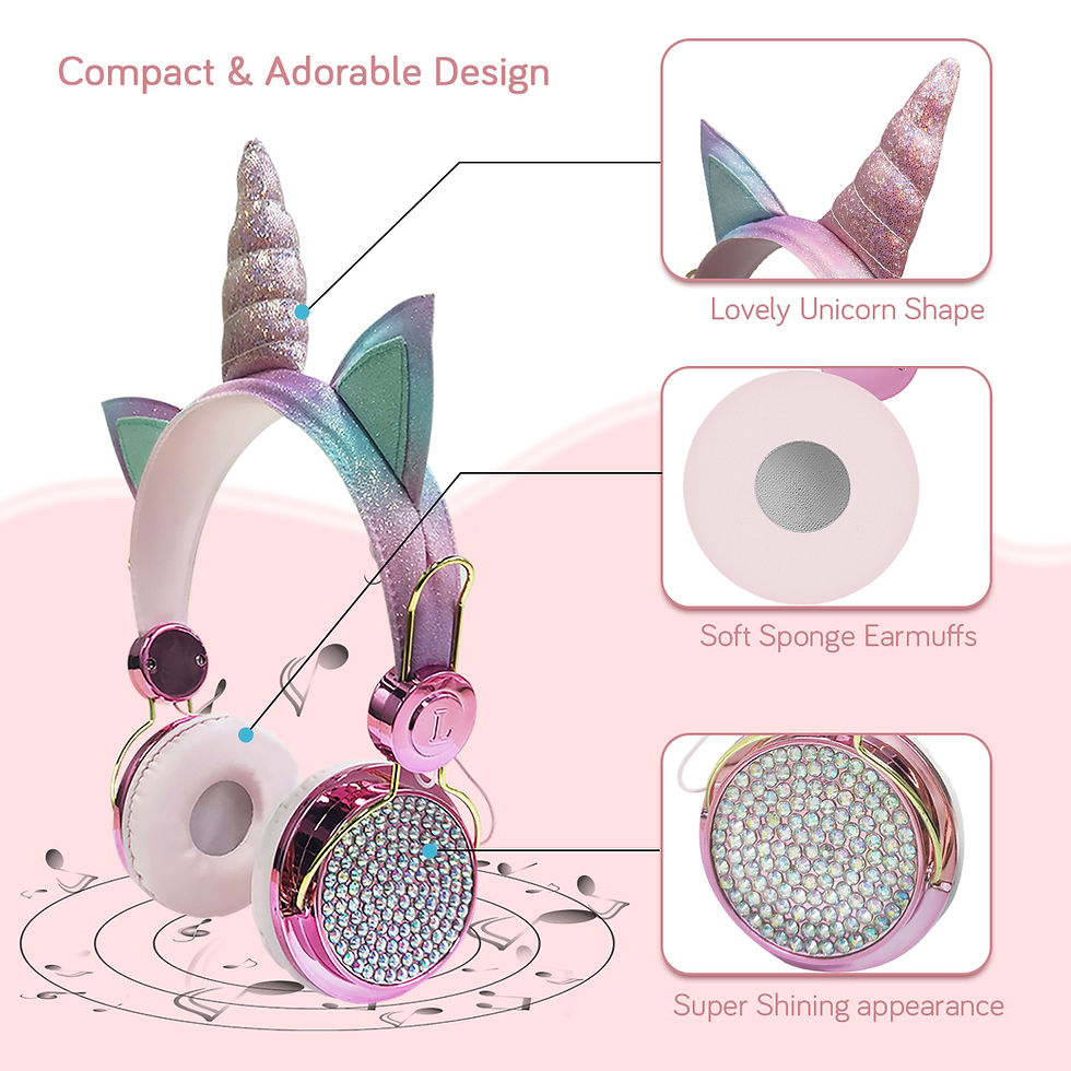 Thumbnail: Kids Diamond Unicorn Wired Headphones with Microphone
