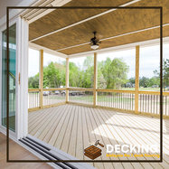 Composite decking walkway connecting garden entrance to outdoor wood deck