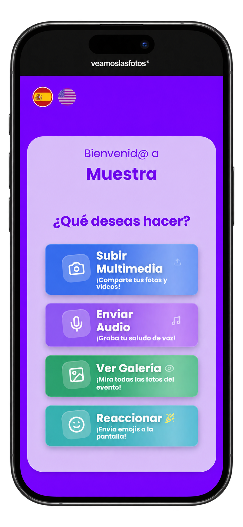 Vista del menú de invitados en simulación móvil.
