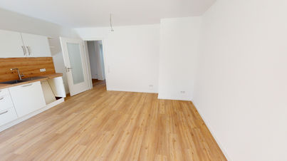 Ansicht IV: Wohn- und Esszimmer mit offenem Küchenbereich