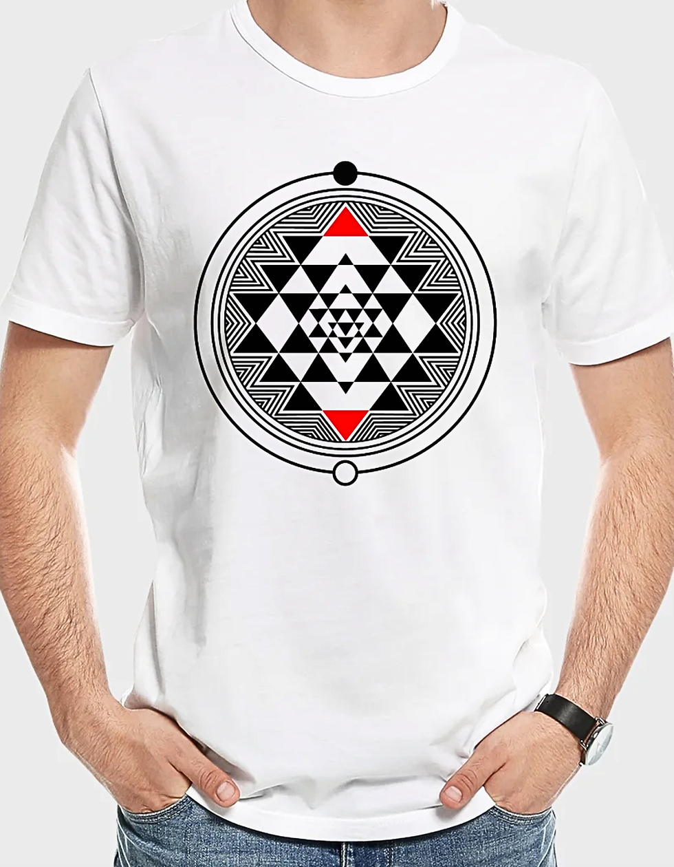 Thumbnail: Red Black Shade Crew Merch Polyester T-Shirt Front Side Logo