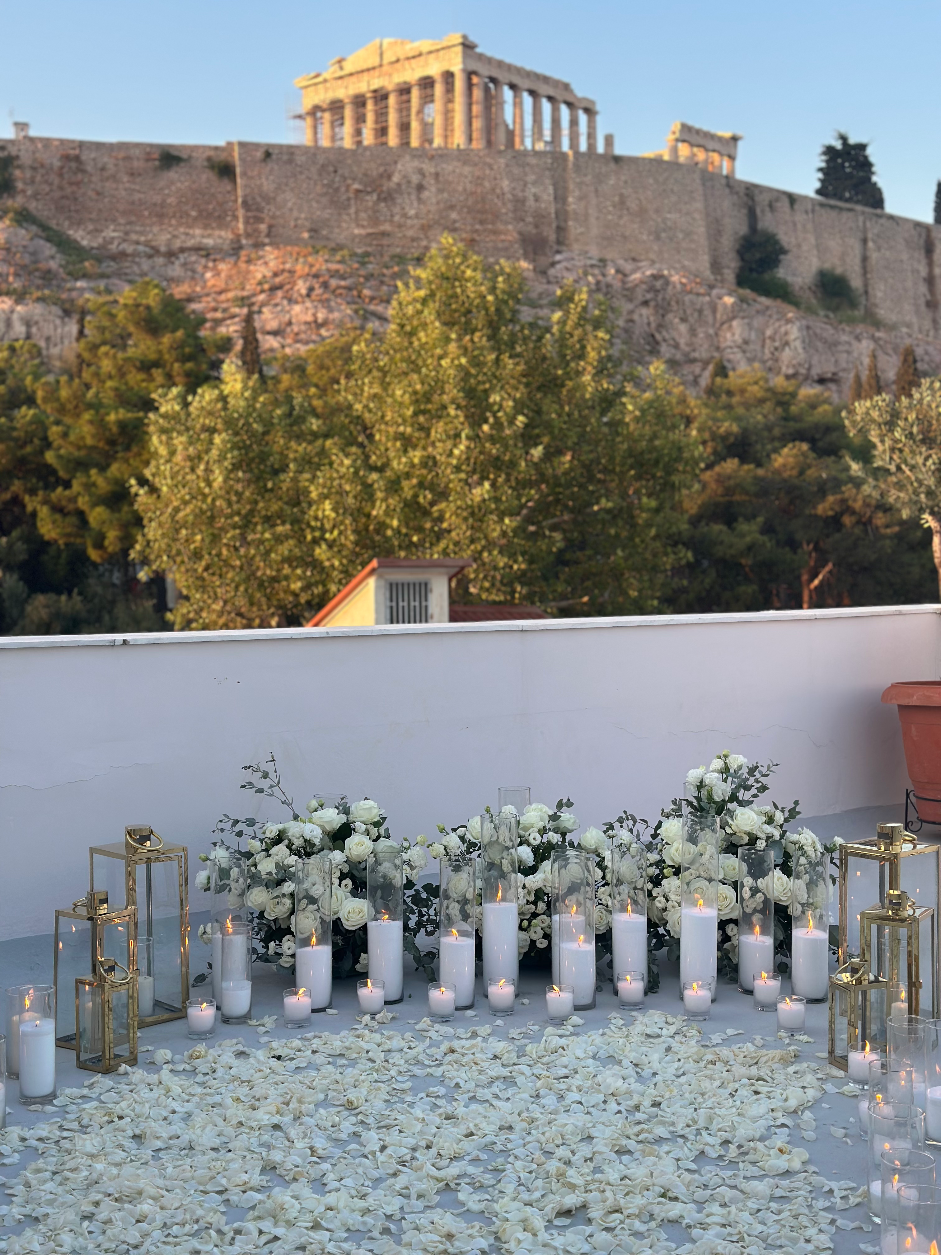 Marriage proposal with many candles 