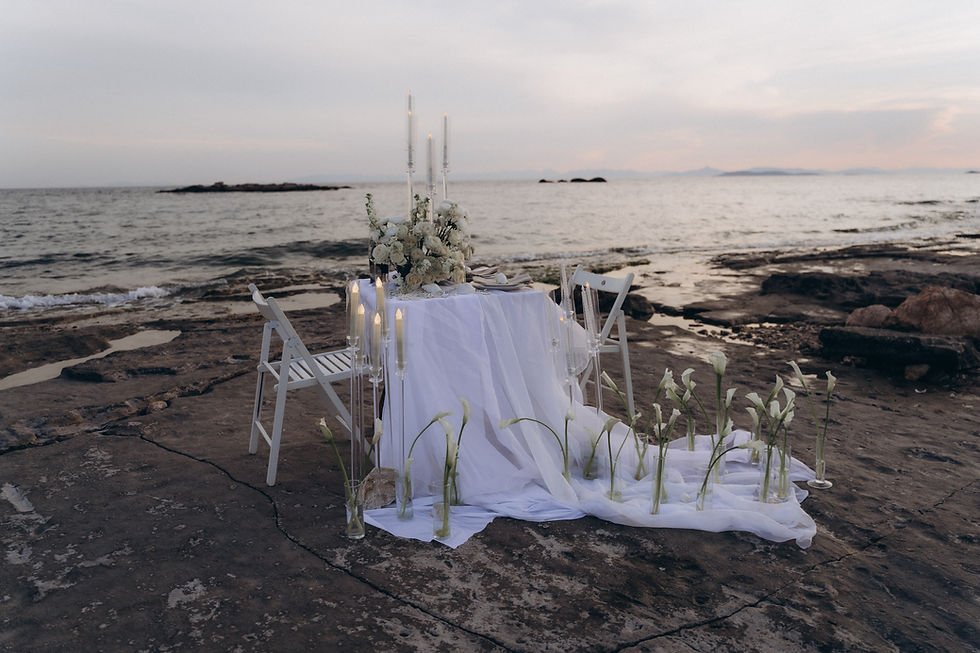 Thumbnail: Romantic marriage proposal by the sea with sushi or cheese platter and champagne