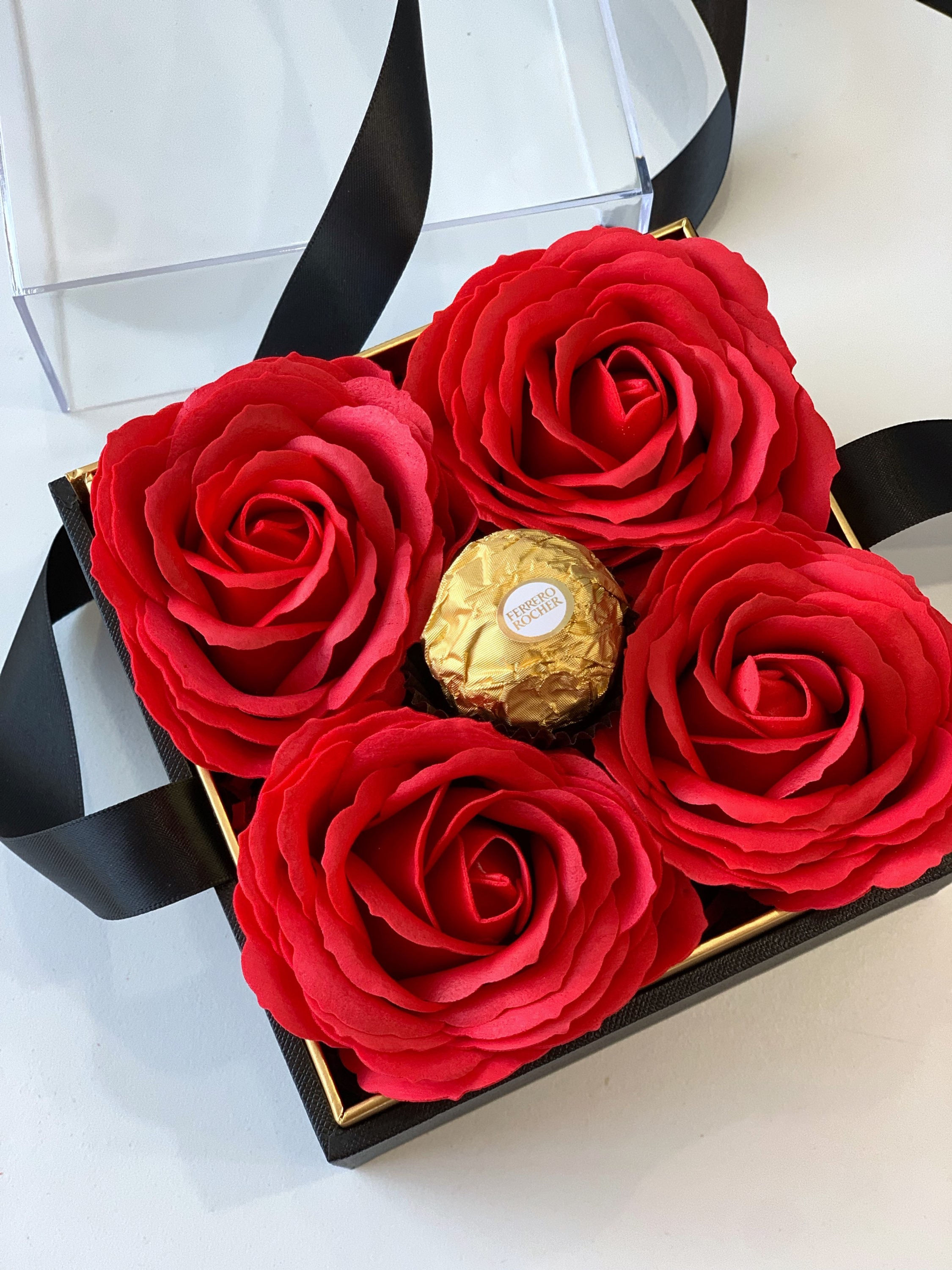 Acrylic box with large soap roses 