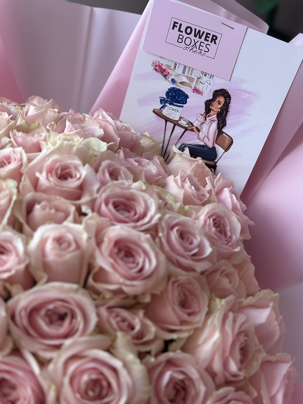 Thumbnail: 100 light pink roses with pink wrap 