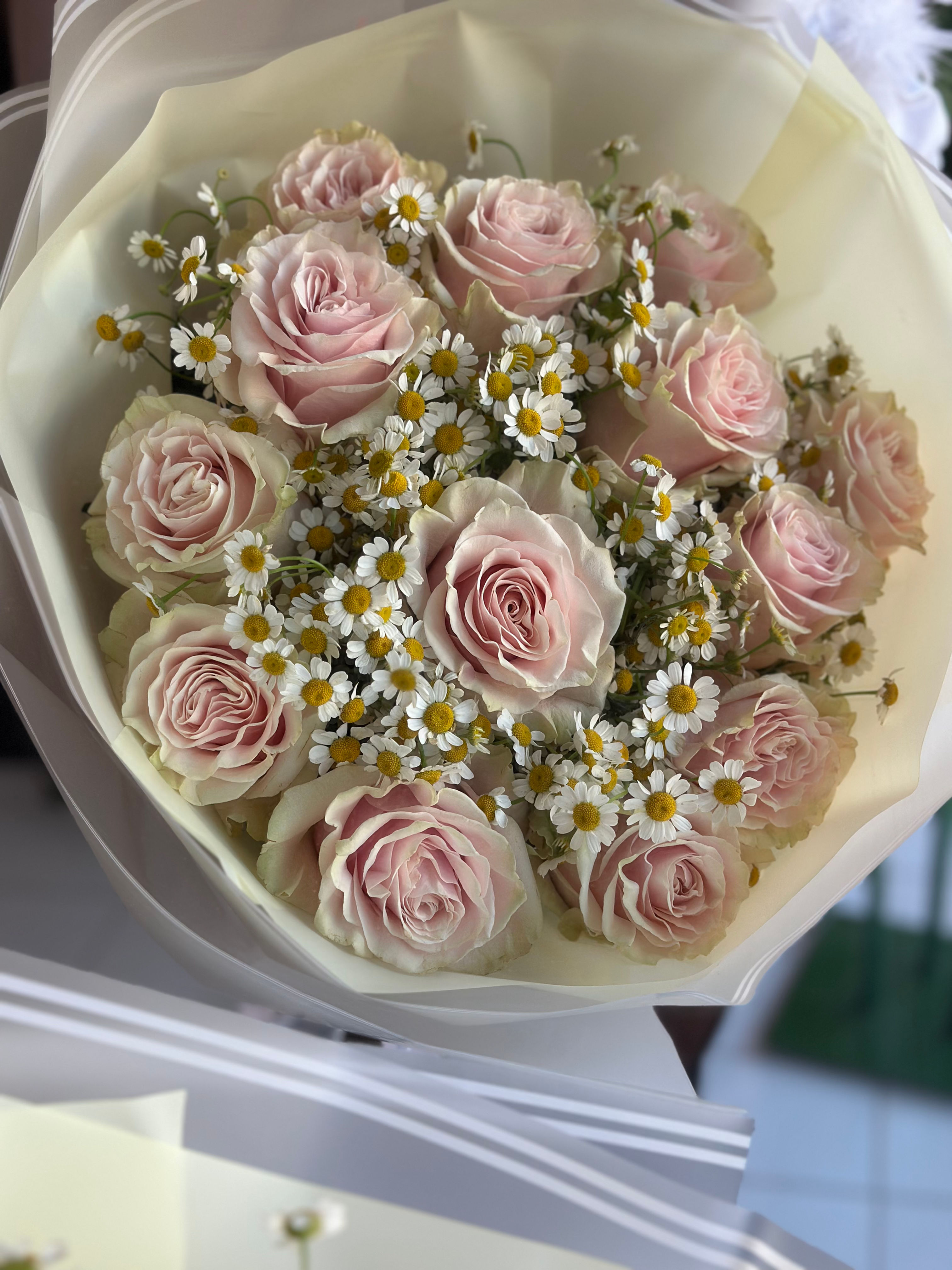 Roses Mondial with Chamomile 