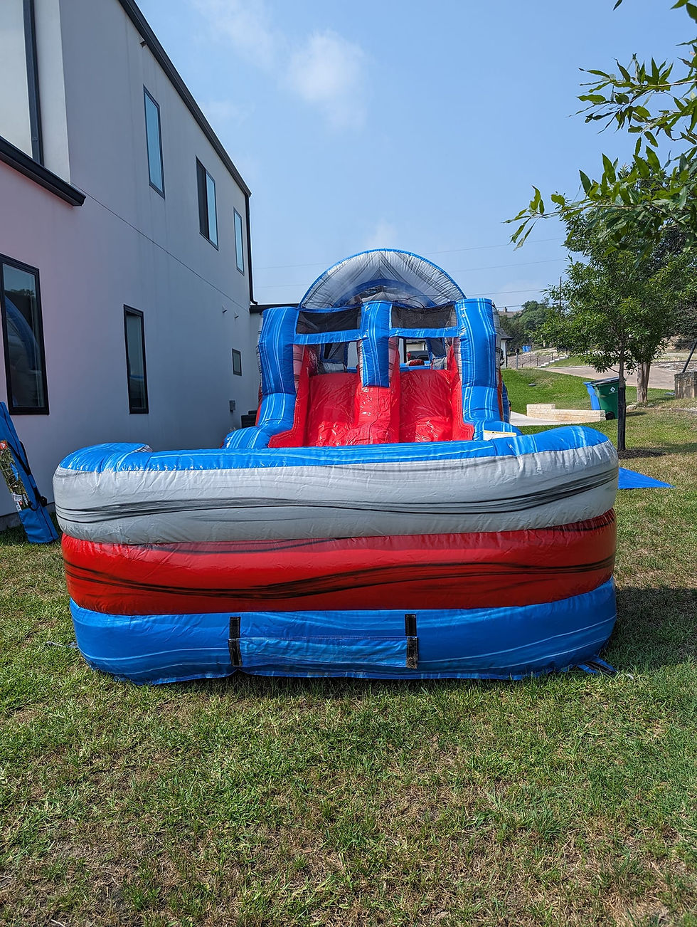 Thumbnail: Red white and blue long dual lane obstacle course rental