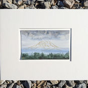 Watercolor and ink painting of Mt Rainier