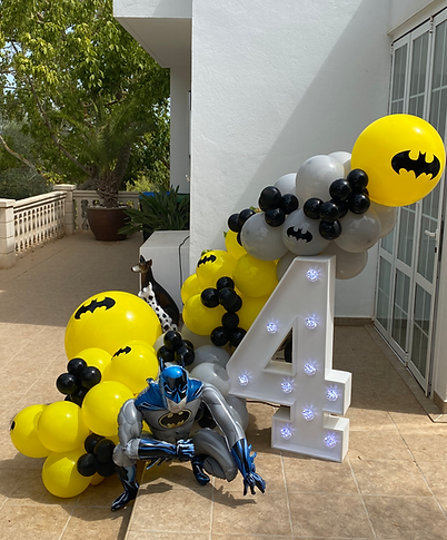 large light up number 4 with batman balloon garland