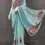 Thumbnail: Semi Chinon Chiffon Floral Saree with Handpainted Blouse Piece - Blue