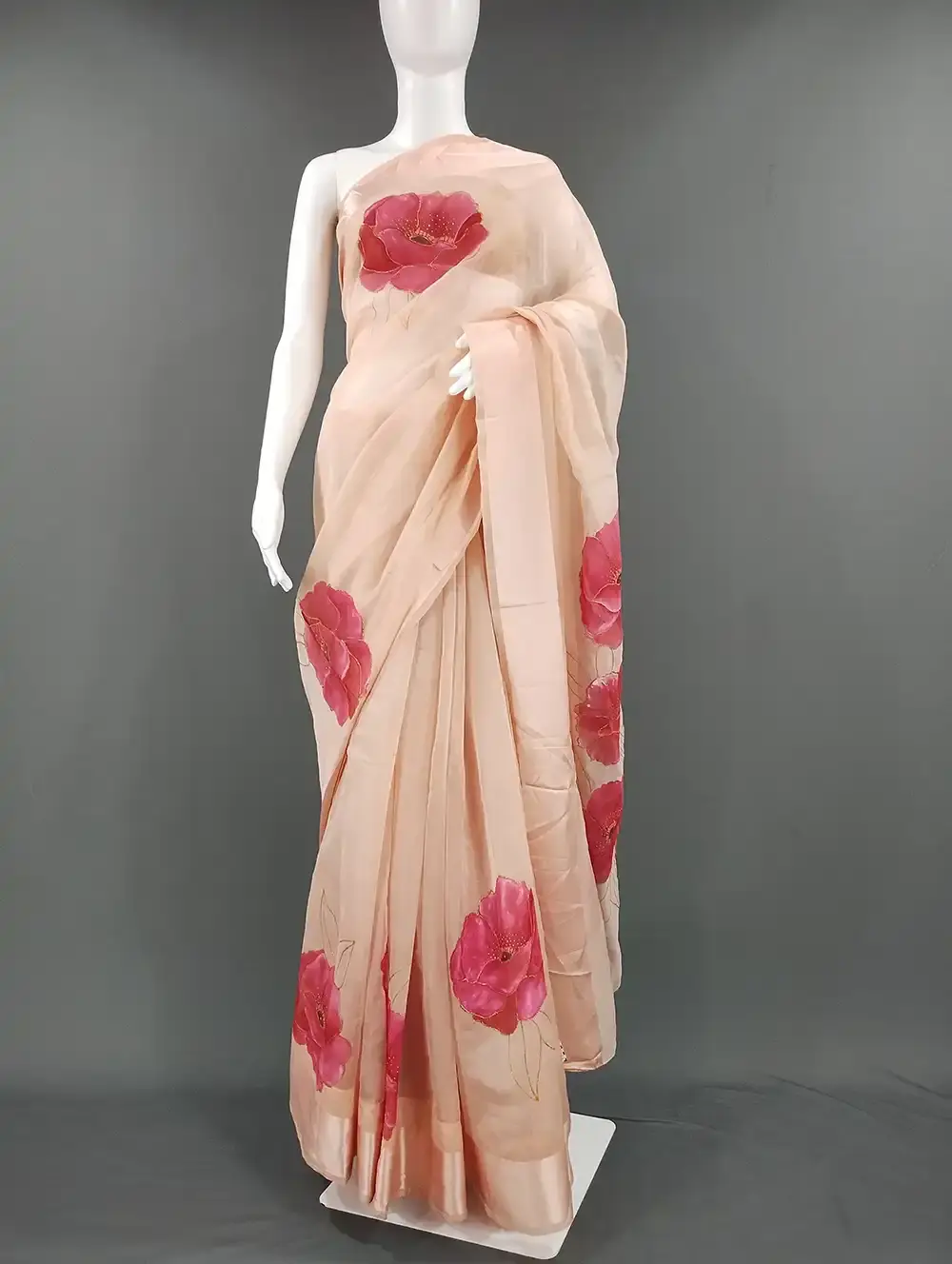 Semi Organza Silk Floral Saree with Handpainted Blouse Piece