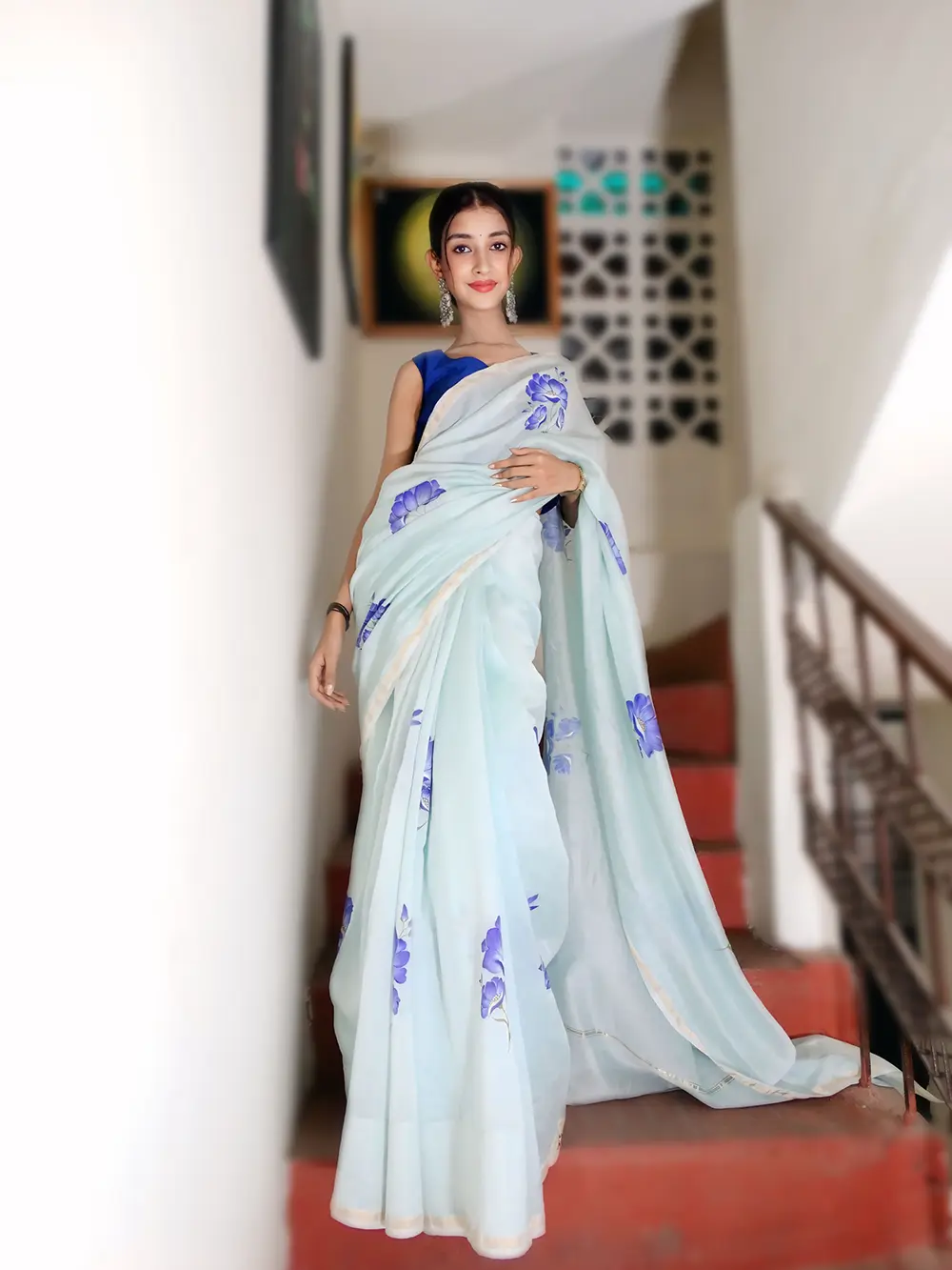 Pure Handloom Cotton Silk Saree with Handpainted Blouse Piece