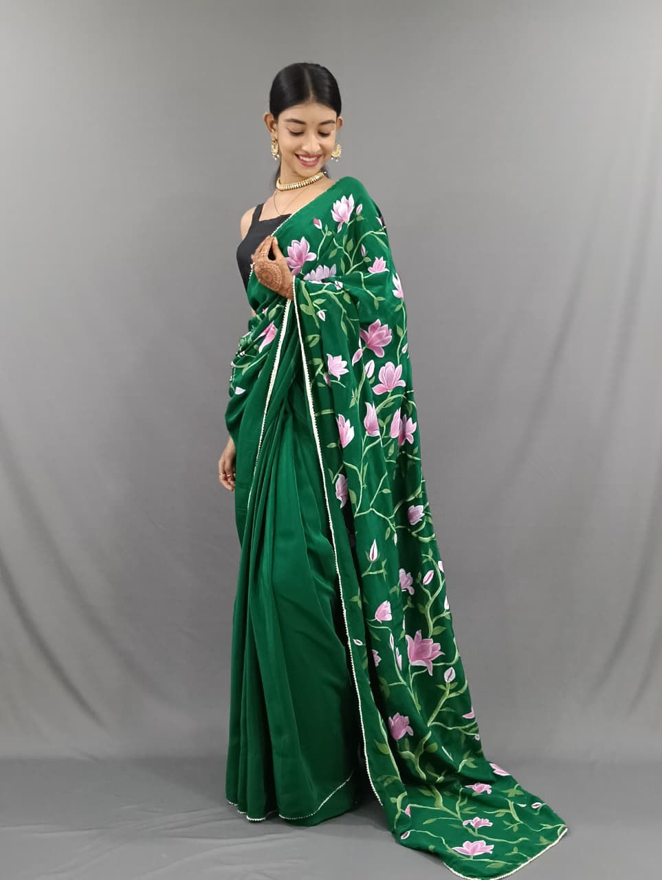 Thumbnail: Crepe Silk Saree with Floral Art
