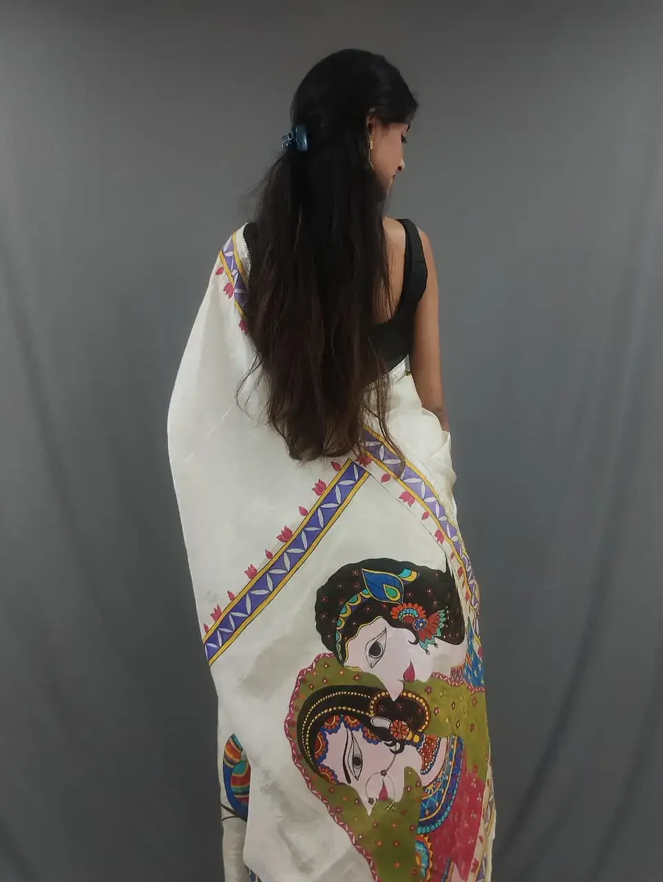 Thumbnail: Madhubani Art on Tissue Silk Saree with Handpainted Blouse Piece