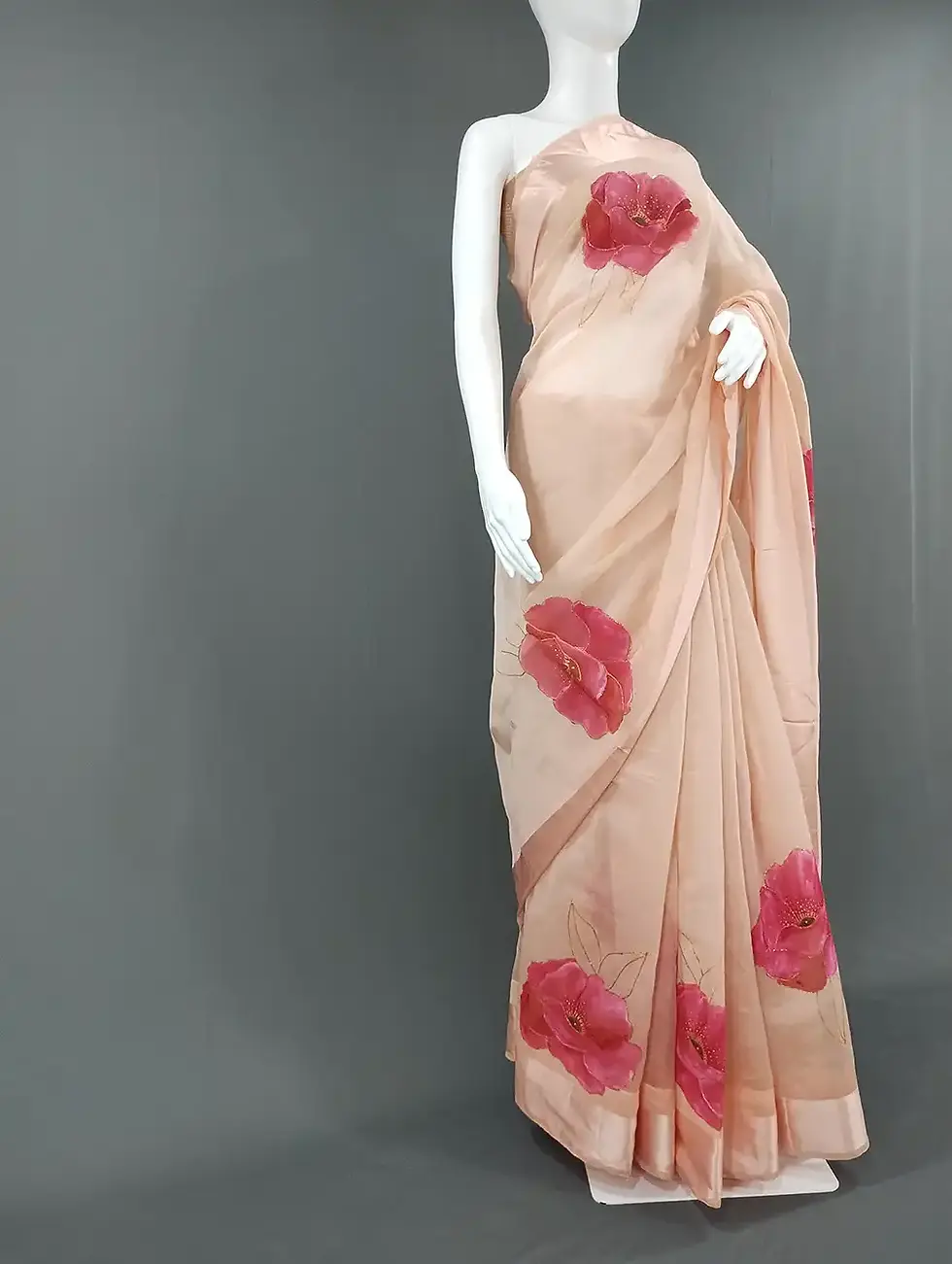 Thumbnail: Semi Organza Silk Floral Saree with Handpainted Blouse Piece