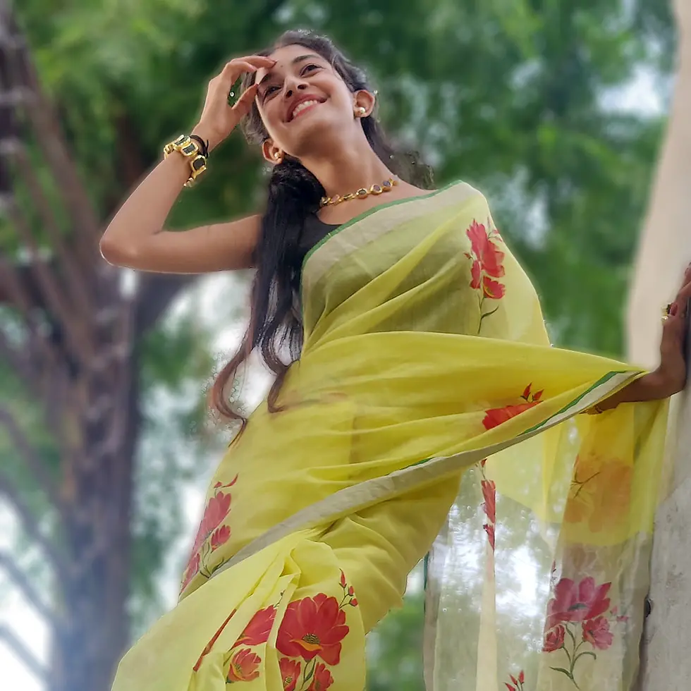 Thumbnail: Pure Handloom Chanderi Cotton Silk Saree with Handpainted Blouse Piece