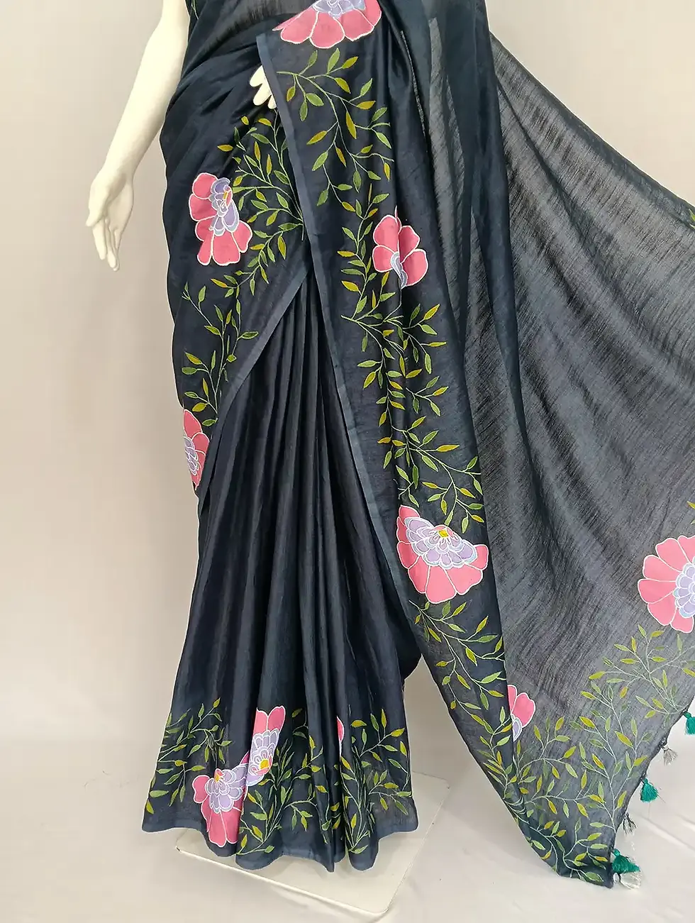 Thumbnail: Pure Bhagalpuri Cotton Saree with Handpainted Blouse Piece