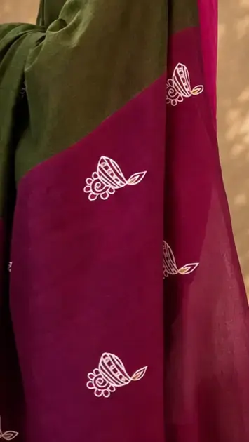 Thumbnail: Deepam | Hand-Painted Diya Motif Cotton Saree with Blouse Piece