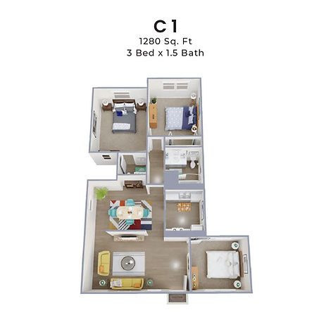 C1 Floor Plan 3 Bedroom 1.5 Bathroom