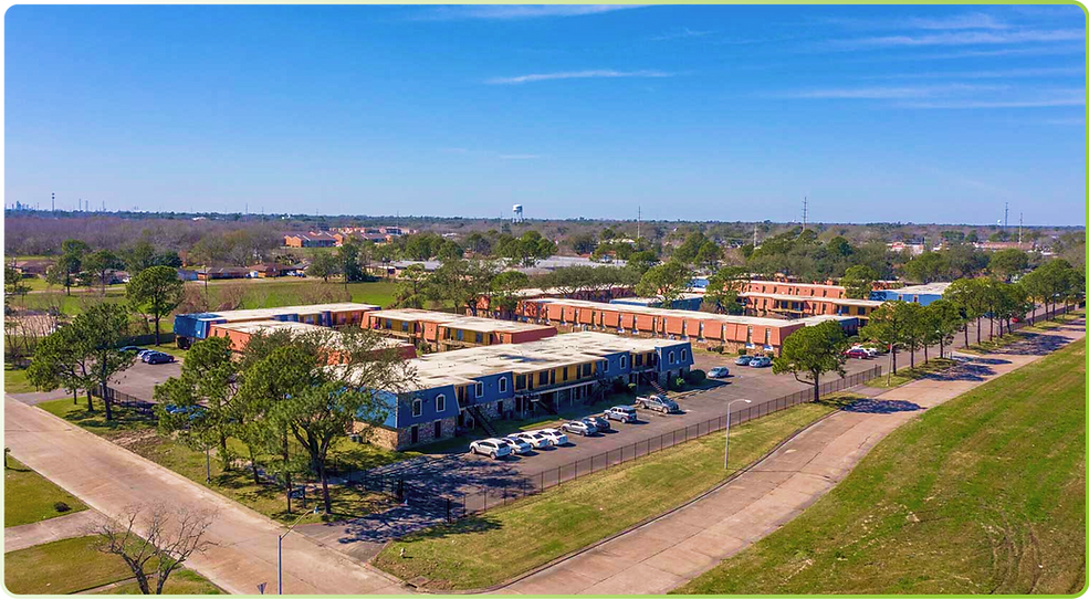 Aerial view of The Pointe Apartments community in Port Arthur, Texas.