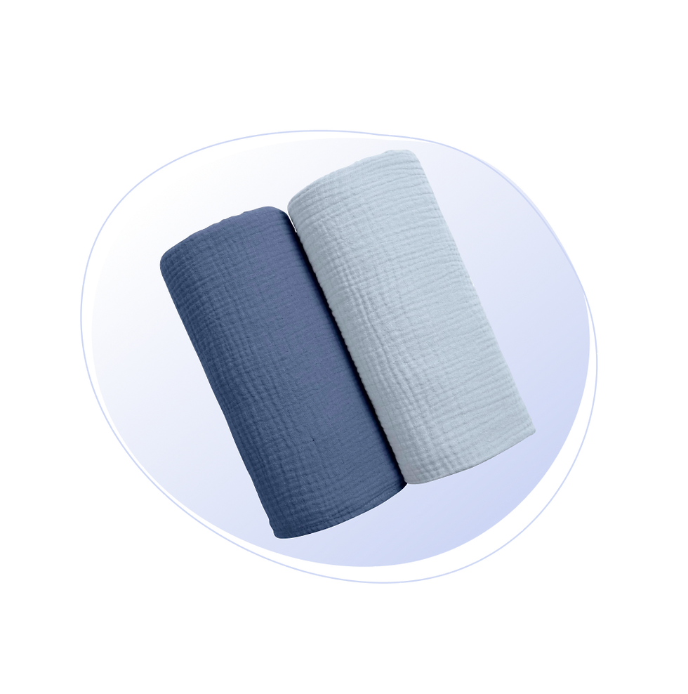 A blue and a grey colored Muslin Swaddle Blanket.