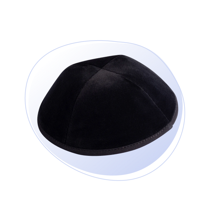 A plain black velvet kippah.