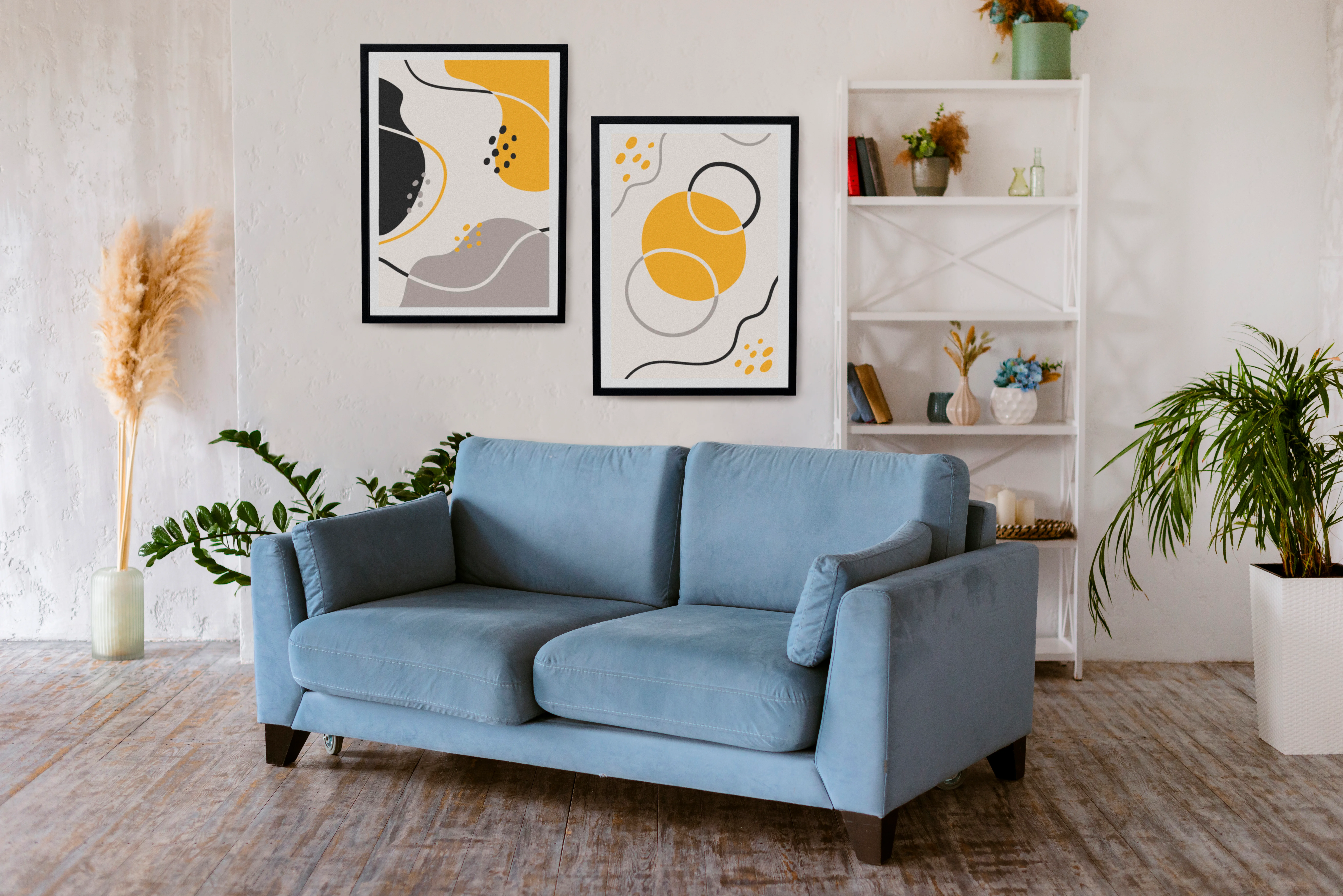 Home Furniture Arrangement with plants ad decorations