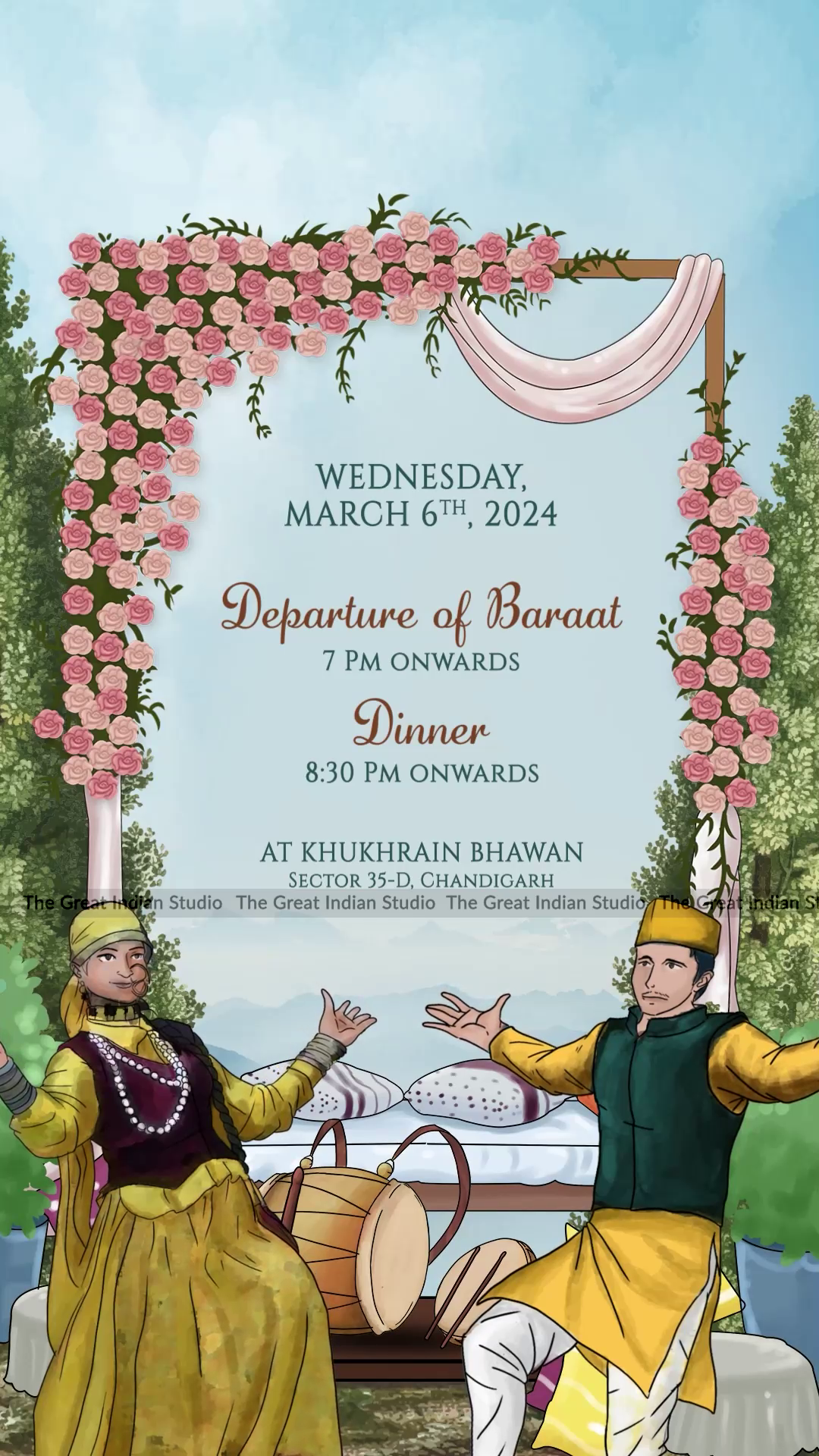 Garhwali theme Nepali wedding digital invitation video with caricatures