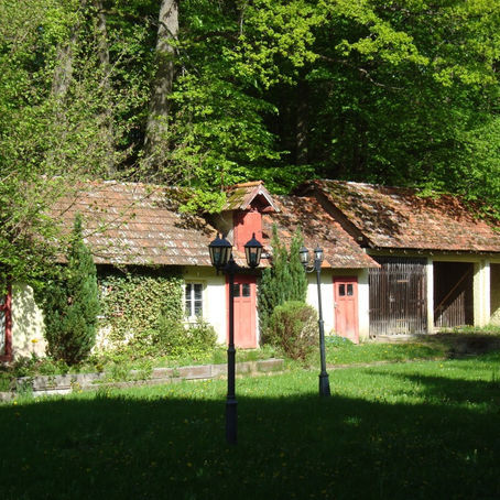This is old building at the side of our property on the other side of our stream. I think it looks F