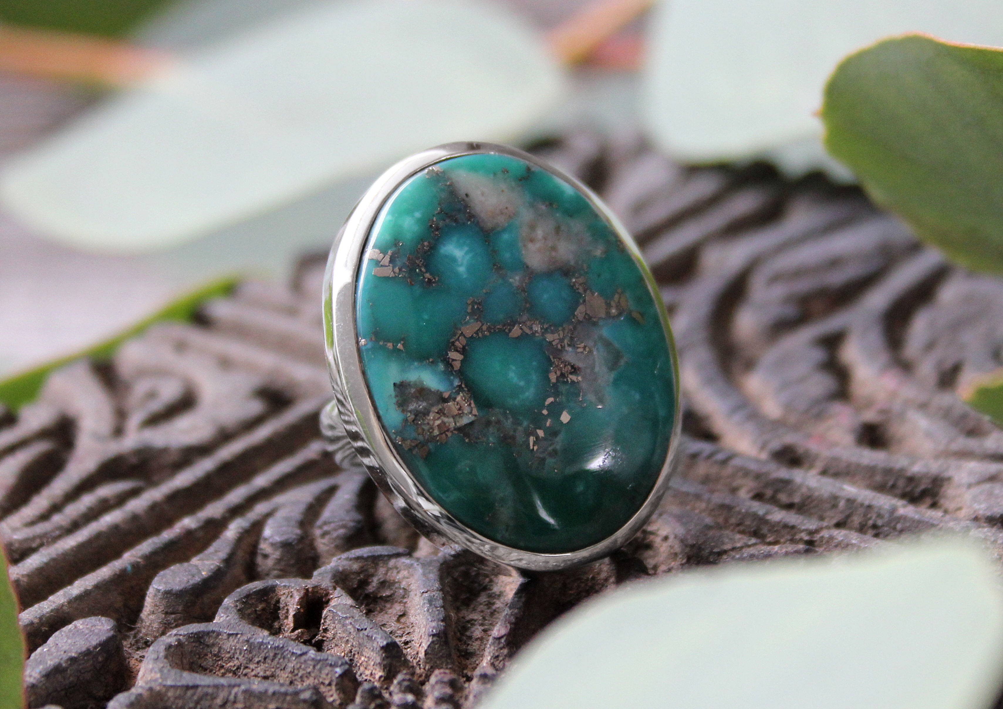 Türkis Ring Arizona oval mit Pyrit