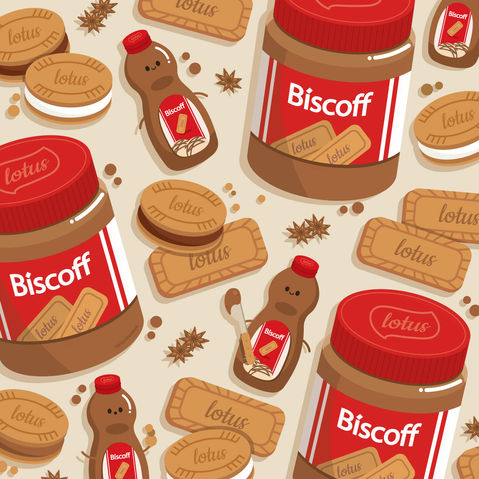 Textile, repetitive pattern of Biscoff spread, Biscoff cookies