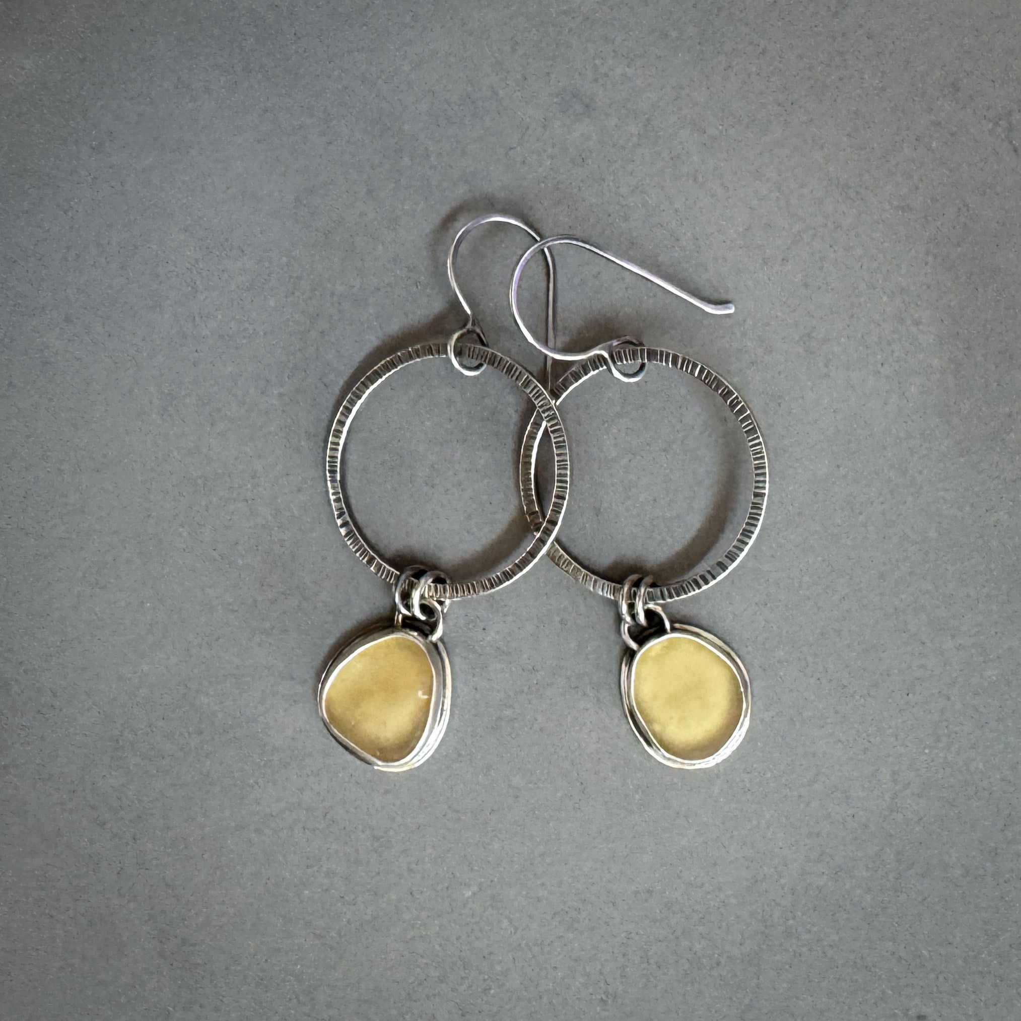 Yellow Sea Glass & Sterling Silver Hoops