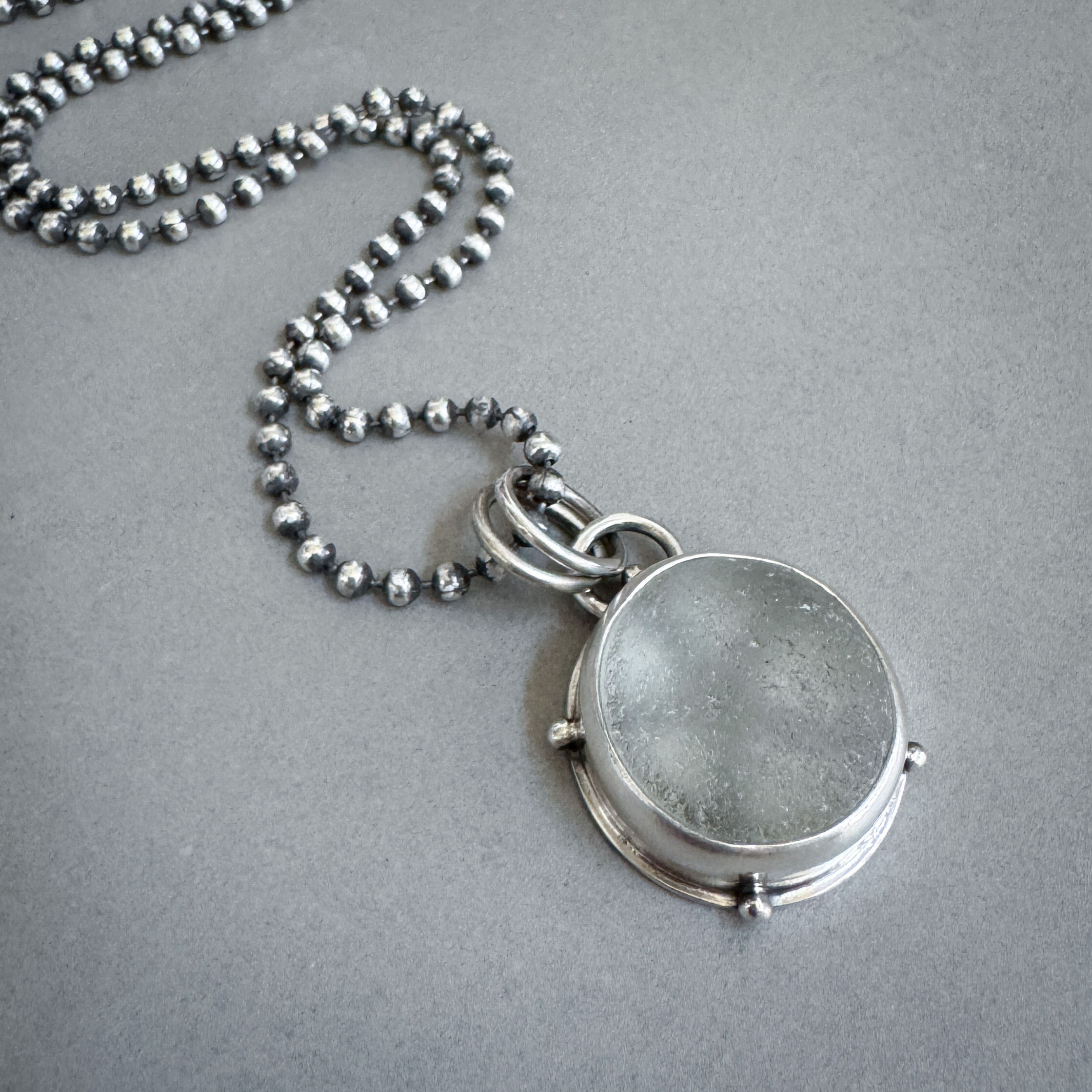 White Seaglass & Sterling Silver Starfish Necklace