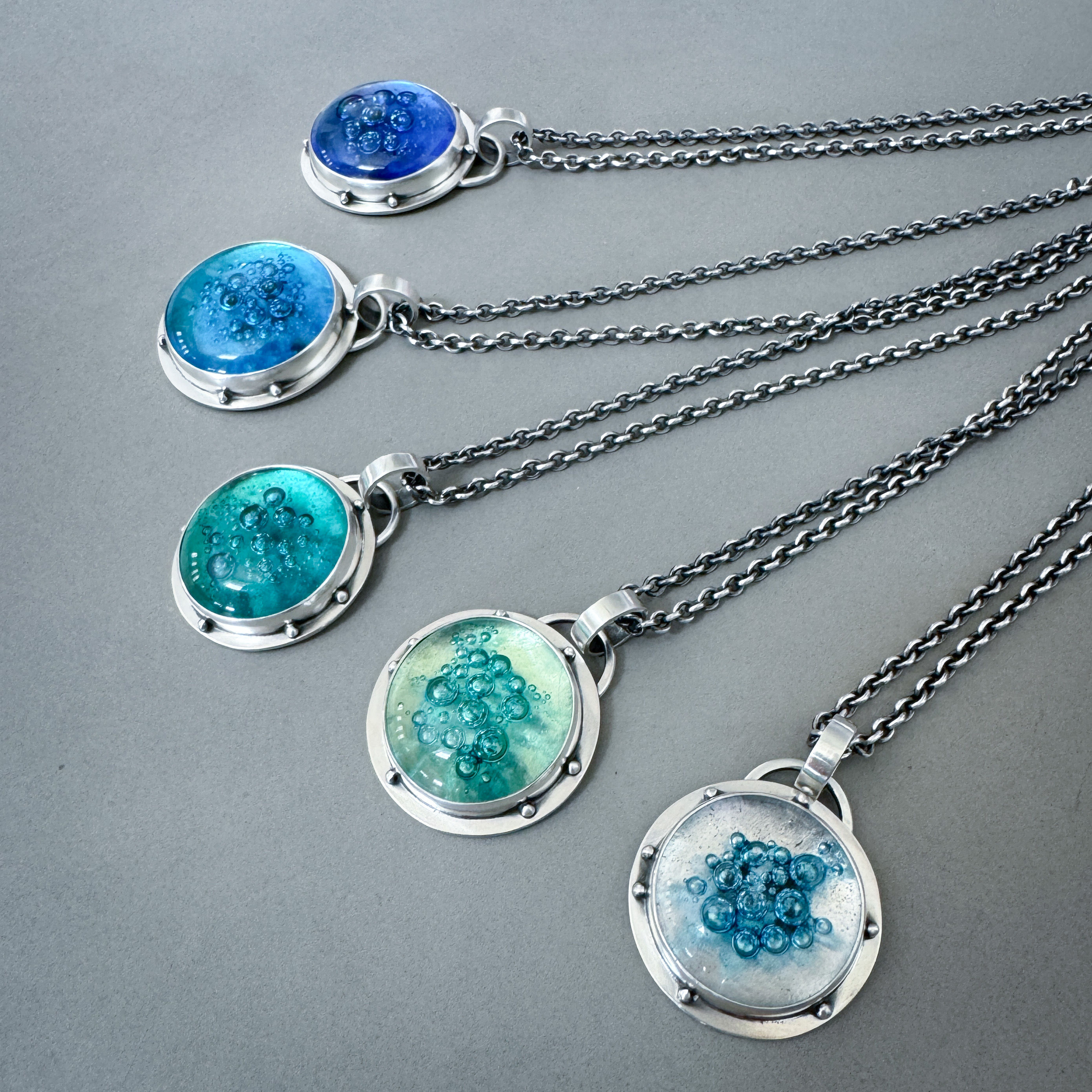 Handmade Bubble Glass & Sterling Silver Necklaces